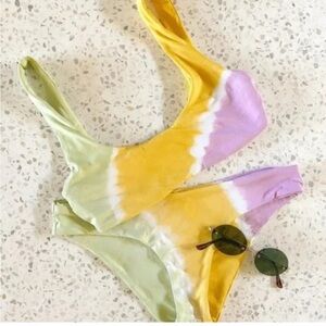 L*Space Lizzie Bikini Top Sandy Bottoms Diangonal Sunburst Tie Dye NWT
